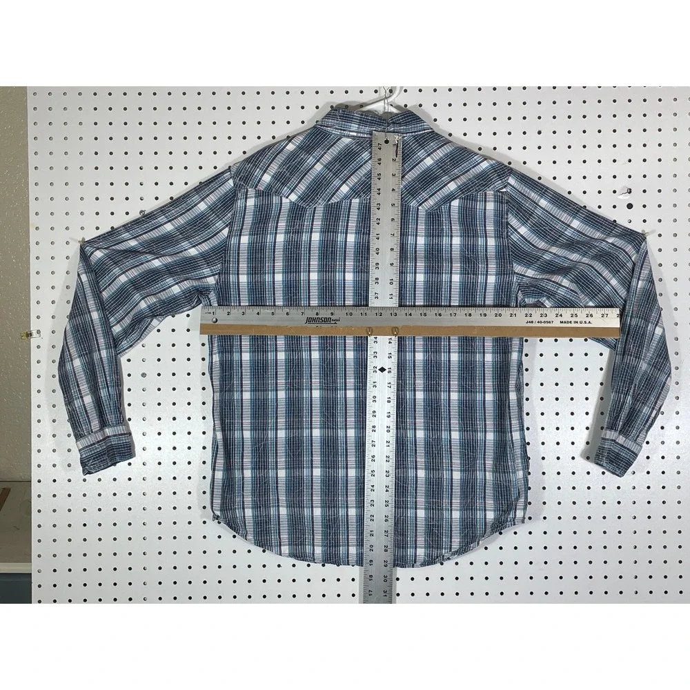 Levis Mens Large Blue Plaid Long Sleeve Western Pearl Snap Button Down Shirt